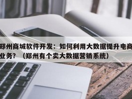 郑州商城软件开发：如何利用大数据提升电商业务？（郑州有个卖大数据营销系统）