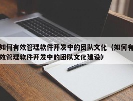 如何有效管理软件开发中的团队文化（如何有效管理软件开发中的团队文化建设）