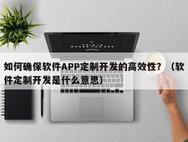 如何确保软件APP定制开发的高效性？（软件定制开发是什么意思）