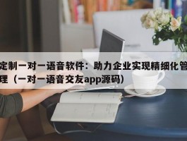 定制一对一语音软件：助力企业实现精细化管理（一对一语音交友app源码）