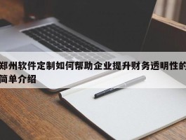 郑州软件定制如何帮助企业提升财务透明性的简单介绍