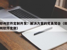 郑州软件定制开发：解决方案的完美契合（郑州软件定做）