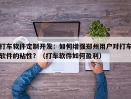 打车软件定制开发：如何增强郑州用户对打车软件的粘性？（打车软件如何盈利）