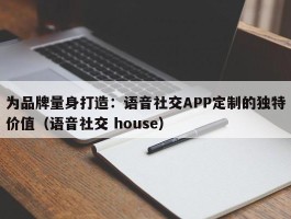 为品牌量身打造：语音社交APP定制的独特价值（语音社交 house）