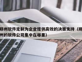 郑州软件定制为企业提供高效的决策支持（郑州的软件公司集中在哪里）