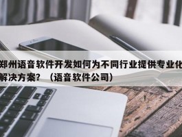 郑州语音软件开发如何为不同行业提供专业化解决方案？（语音软件公司）