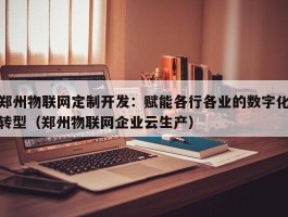 郑州物联网定制开发：赋能各行各业的数字化转型（郑州物联网企业云生产）