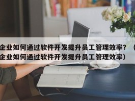 企业如何通过软件开发提升员工管理效率？（企业如何通过软件开发提升员工管理效率）