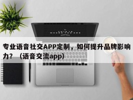 专业语音社交APP定制，如何提升品牌影响力？（语音交流app）