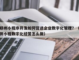 郑州小程序开发如何促进企业数字化管理？（微小程数字化经营怎么做）