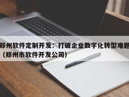 郑州软件定制开发：打破企业数字化转型难题（郑州市软件开发公司）