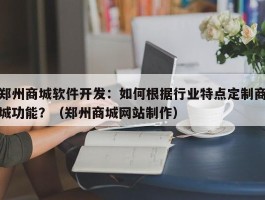 郑州商城软件开发：如何根据行业特点定制商城功能？（郑州商城网站制作）