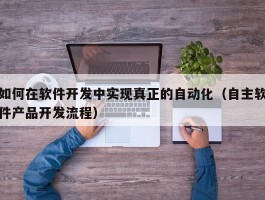 如何在软件开发中实现真正的自动化（自主软件产品开发流程）