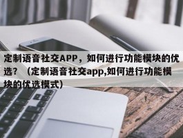 定制语音社交APP，如何进行功能模块的优选？（定制语音社交app,如何进行功能模块的优选模式）