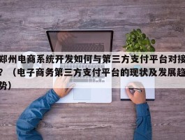 郑州电商系统开发如何与第三方支付平台对接？（电子商务第三方支付平台的现状及发展趋势）