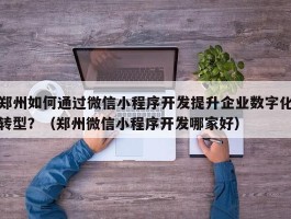 郑州如何通过微信小程序开发提升企业数字化转型？（郑州微信小程序开发哪家好）