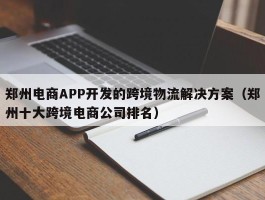 郑州电商APP开发的跨境物流解决方案（郑州十大跨境电商公司排名）