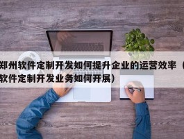 郑州软件定制开发如何提升企业的运营效率（软件定制开发业务如何开展）