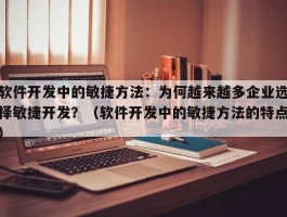 软件开发中的敏捷方法：为何越来越多企业选择敏捷开发？（软件开发中的敏捷方法的特点）