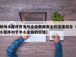 郑州小程序开发与企业数据安全的深度结合（小程序对于中小企业的价值）