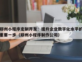 郑州小程序定制开发：提升企业数字化水平的重要一步（郑州小程序制作公司）