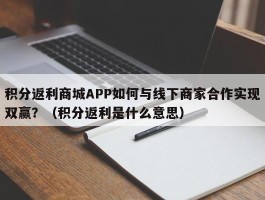 积分返利商城APP如何与线下商家合作实现双赢？（积分返利是什么意思）