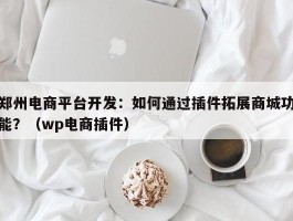 郑州电商平台开发：如何通过插件拓展商城功能？（wp电商插件）