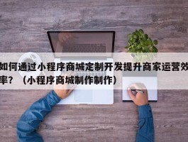 如何通过小程序商城定制开发提升商家运营效率？（小程序商城制作制作）