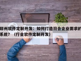 郑州软件定制开发：如何打造符合企业需求的系统？（行业软件定制开发）