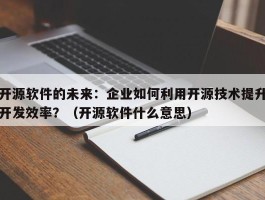 开源软件的未来：企业如何利用开源技术提升开发效率？（开源软件什么意思）