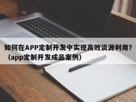 如何在APP定制开发中实现高效资源利用？（app定制开发成品案例）