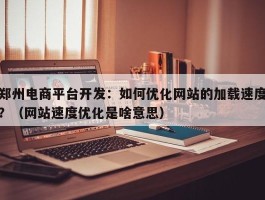 郑州电商平台开发：如何优化网站的加载速度？（网站速度优化是啥意思）