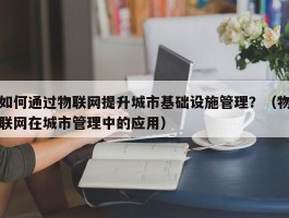 如何通过物联网提升城市基础设施管理？（物联网在城市管理中的应用）