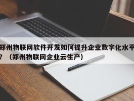 郑州物联网软件开发如何提升企业数字化水平？（郑州物联网企业云生产）