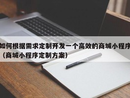 如何根据需求定制开发一个高效的商城小程序（商城小程序定制方案）