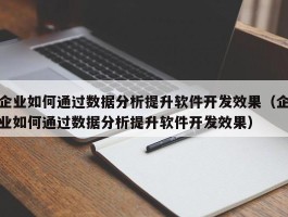 企业如何通过数据分析提升软件开发效果（企业如何通过数据分析提升软件开发效果）