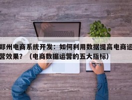 郑州电商系统开发：如何利用数据提高电商运营效果？（电商数据运营的五大指标）